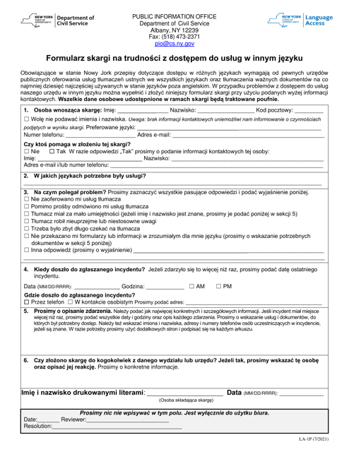 Form LA-1P Language Access Complaint Form - New York (Polish)