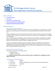 Ny Mortgage Banker License New Application Checklist (Company) - New York