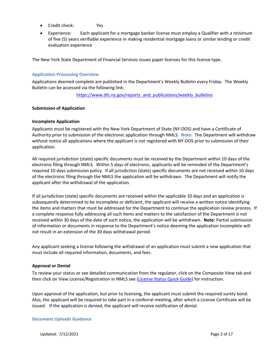 Ny Mortgage Banker License New Application Checklist (Company) - New York, Page 2