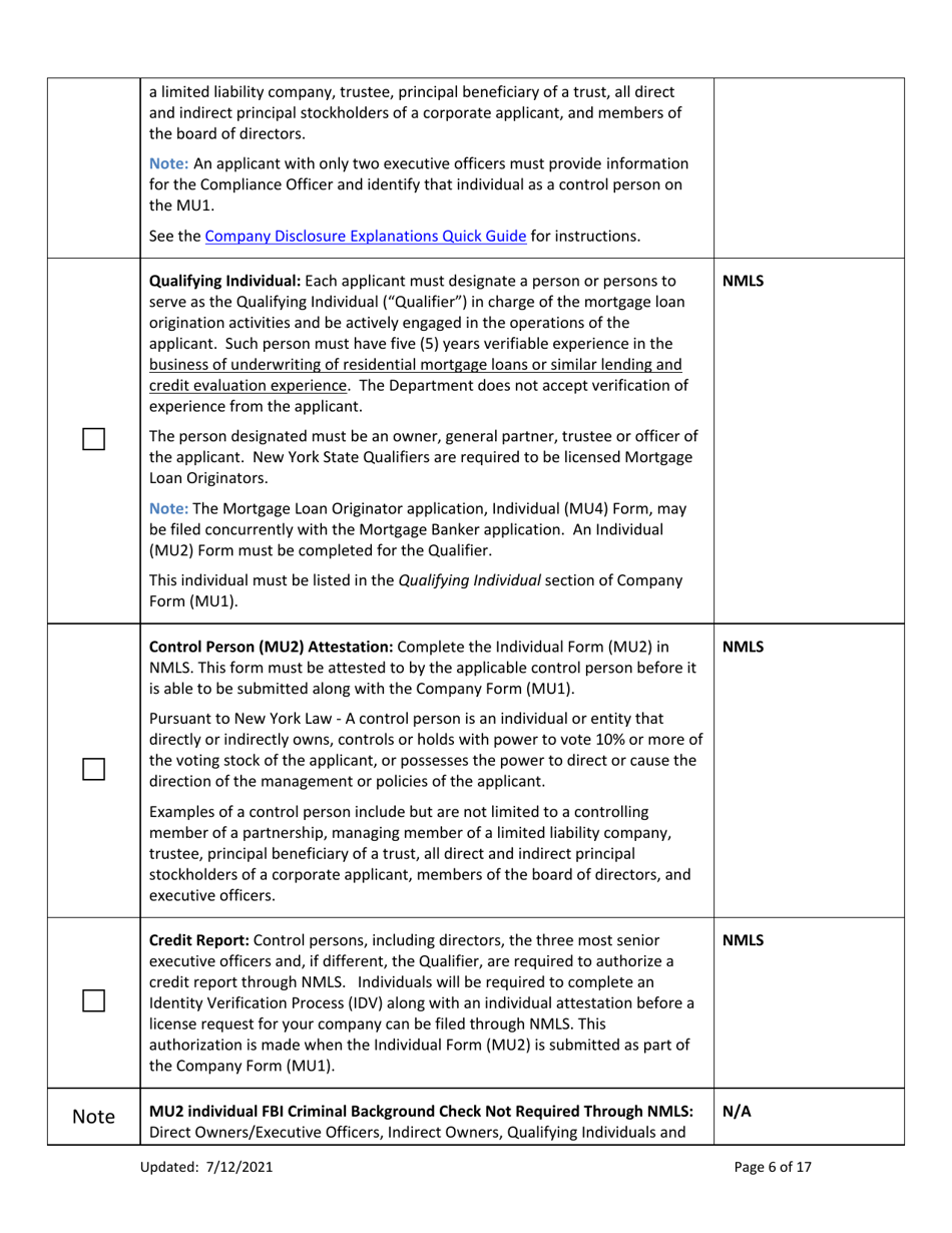 Ny Mortgage Banker License New Application Checklist (Company) - New York, Page 6