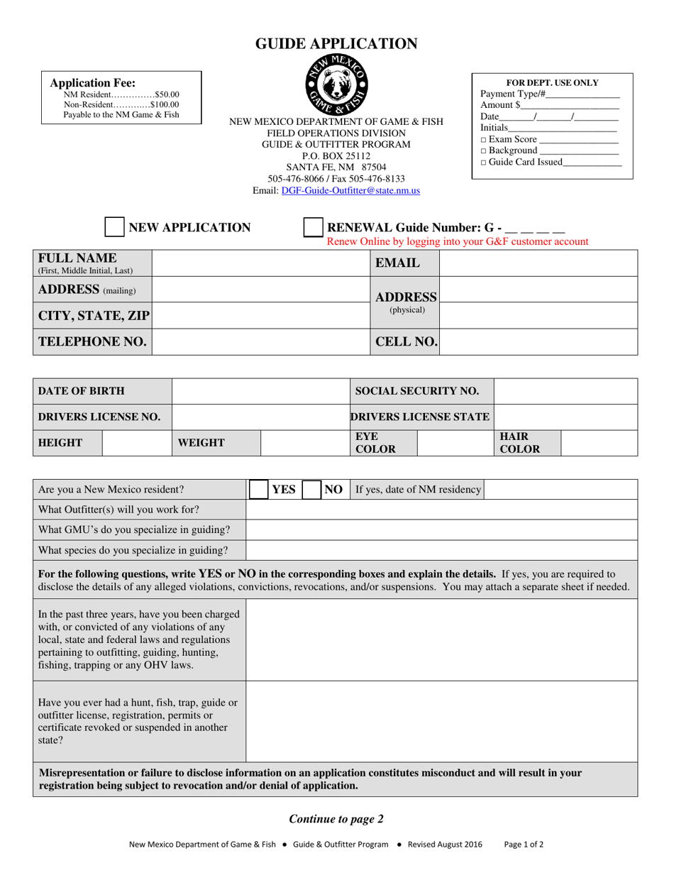 Guide Application - New Mexico, Page 1