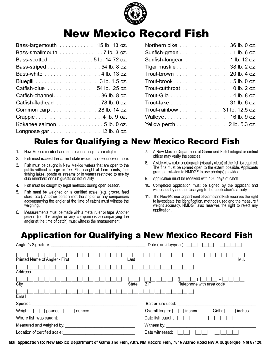 New Mexico Application for Qualifying a New Mexico Record Fish Download