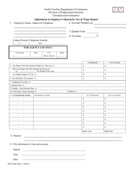 Form NCUI685 Adjustment to Employer's Quarterly Tax &amp; Wage Report - North Carolina