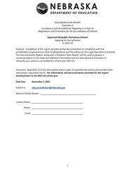Documentation Report for Approved Nonpublic Elementary Schools - Nebraska
