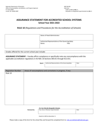 Document preview: NDE Form 08-030 Assurance Statement for Accredited School Systems - Nebraska, 2022