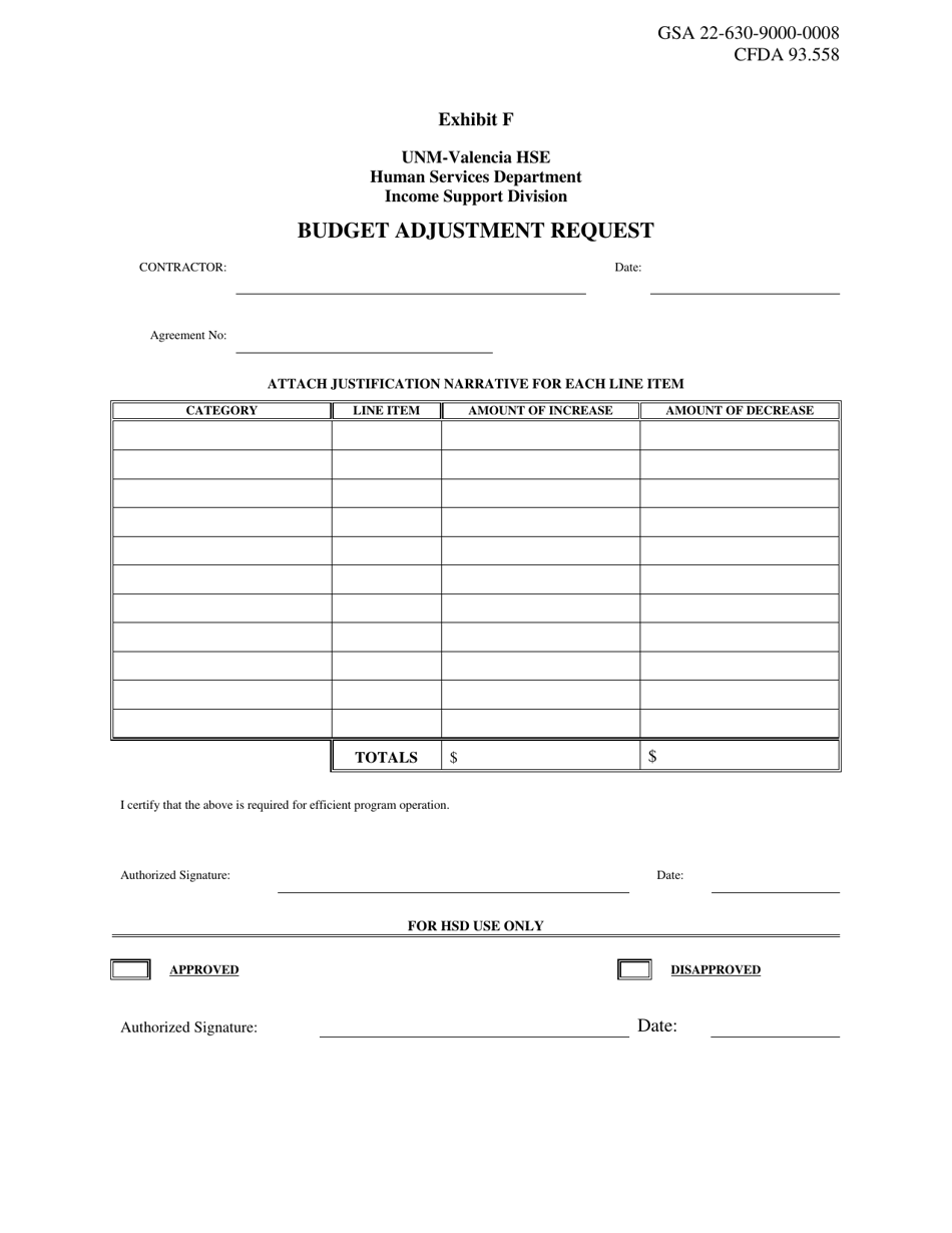 New Mexico Budget Adjustment Request UnmValencia Hse Fill Out