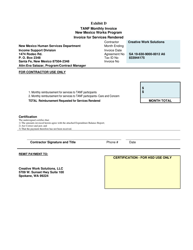 Document preview: Exhibit D TANF Monthly Invoice - Creative Work Solutions Nmw - New Mexico