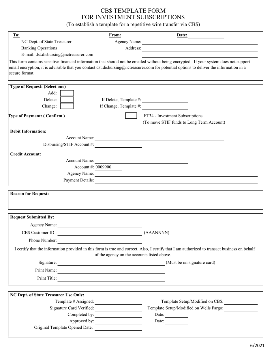 North Carolina Investment Subscriptions Template Download Fillable PDF ...