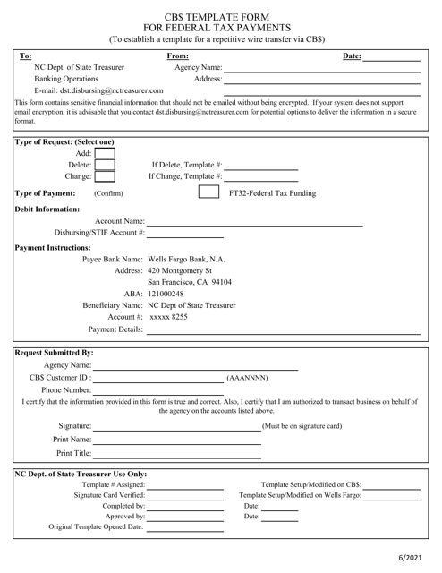 Federal Tax Payment Template - North Carolina Download Pdf