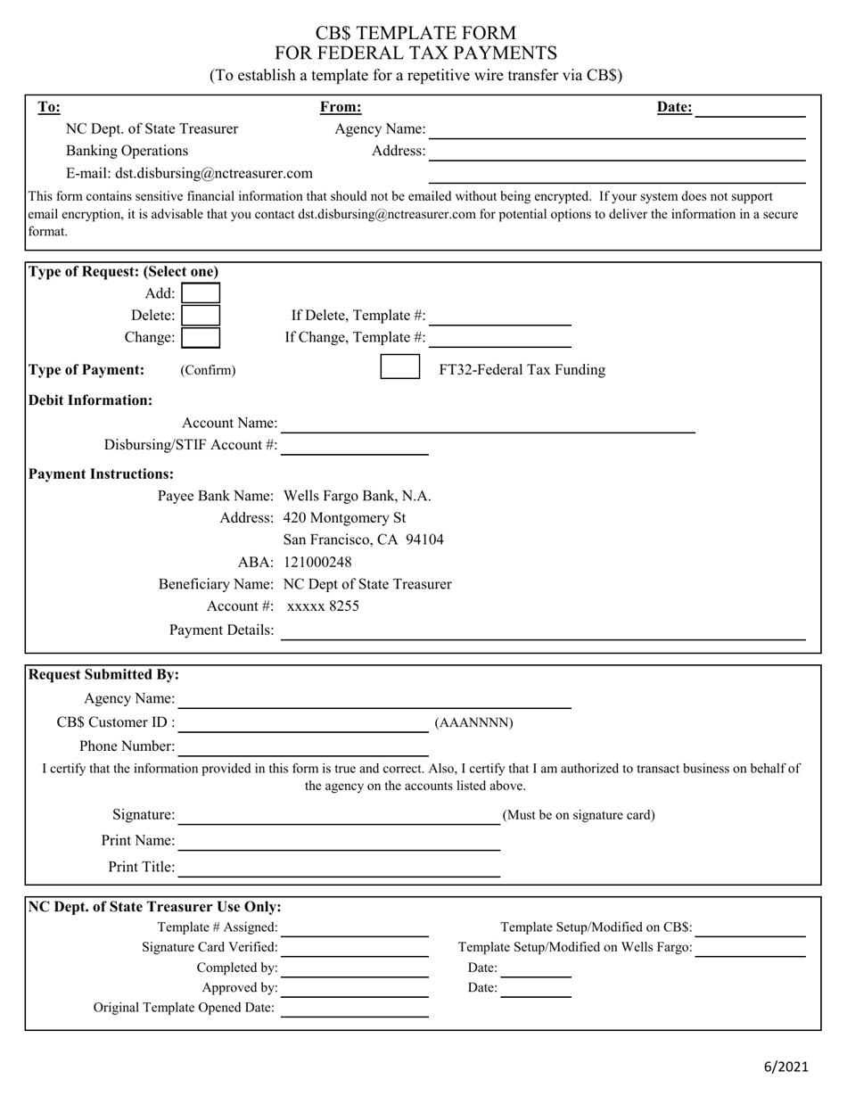 Federal Tax Payment Template - North Carolina, Page 1