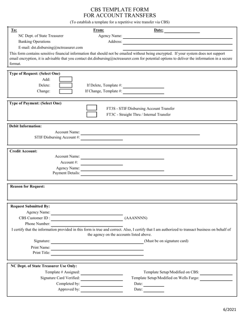 Cb$ Template Form for Account Transfers - North Carolina
