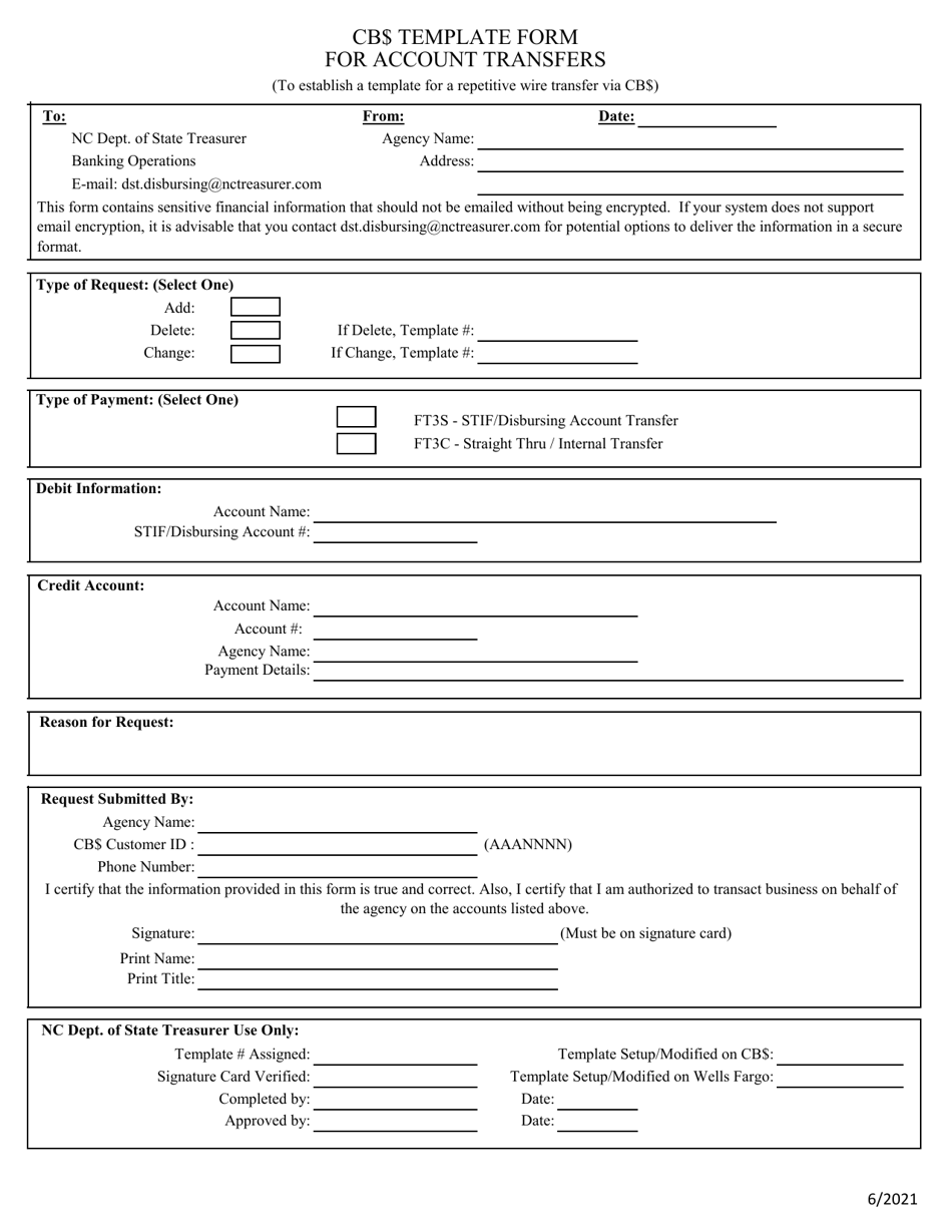 Cb$ Template Form for Account Transfers - North Carolina, Page 1