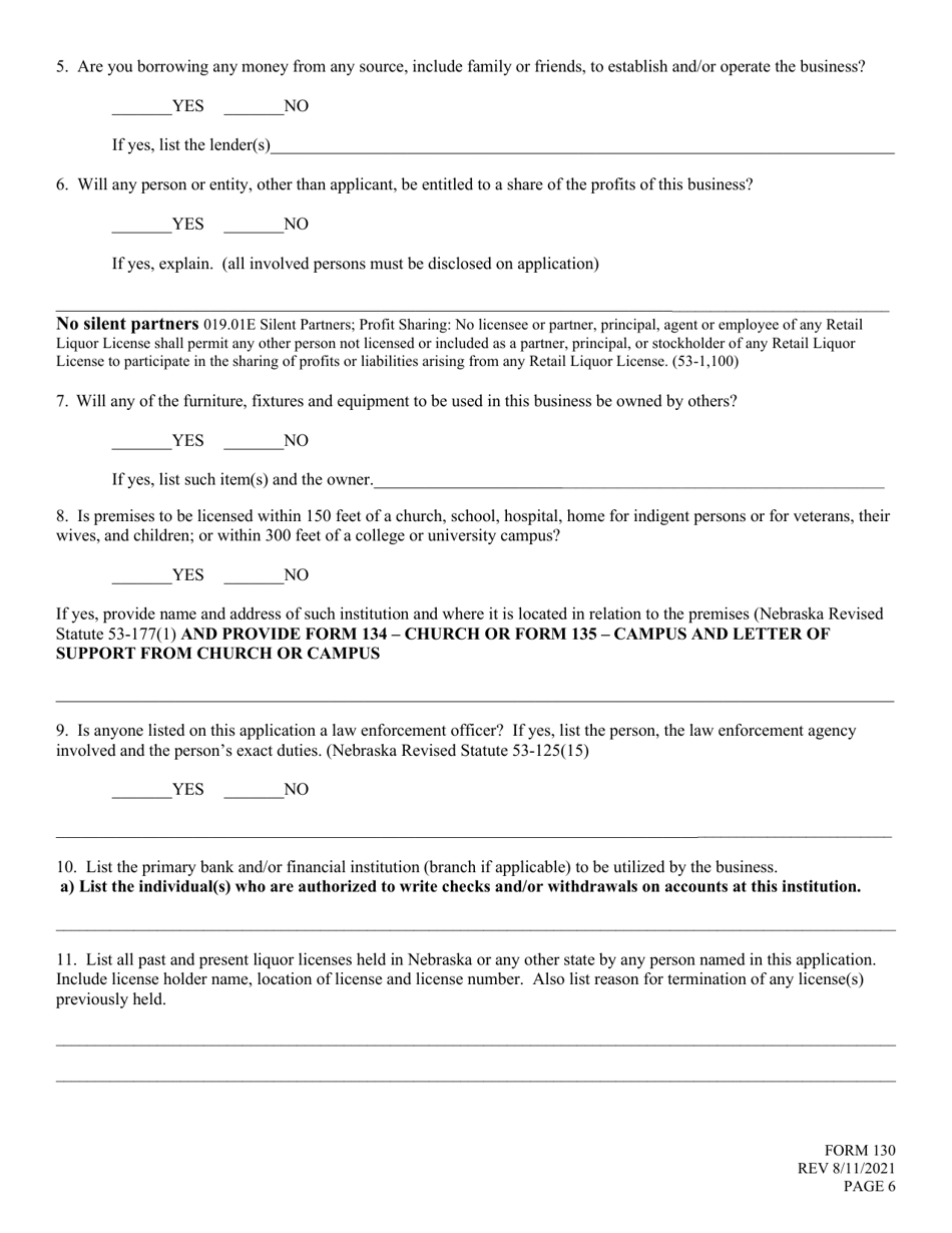 Form 130 Application for Liquor License - Microdistillery - Nebraska, Page 6