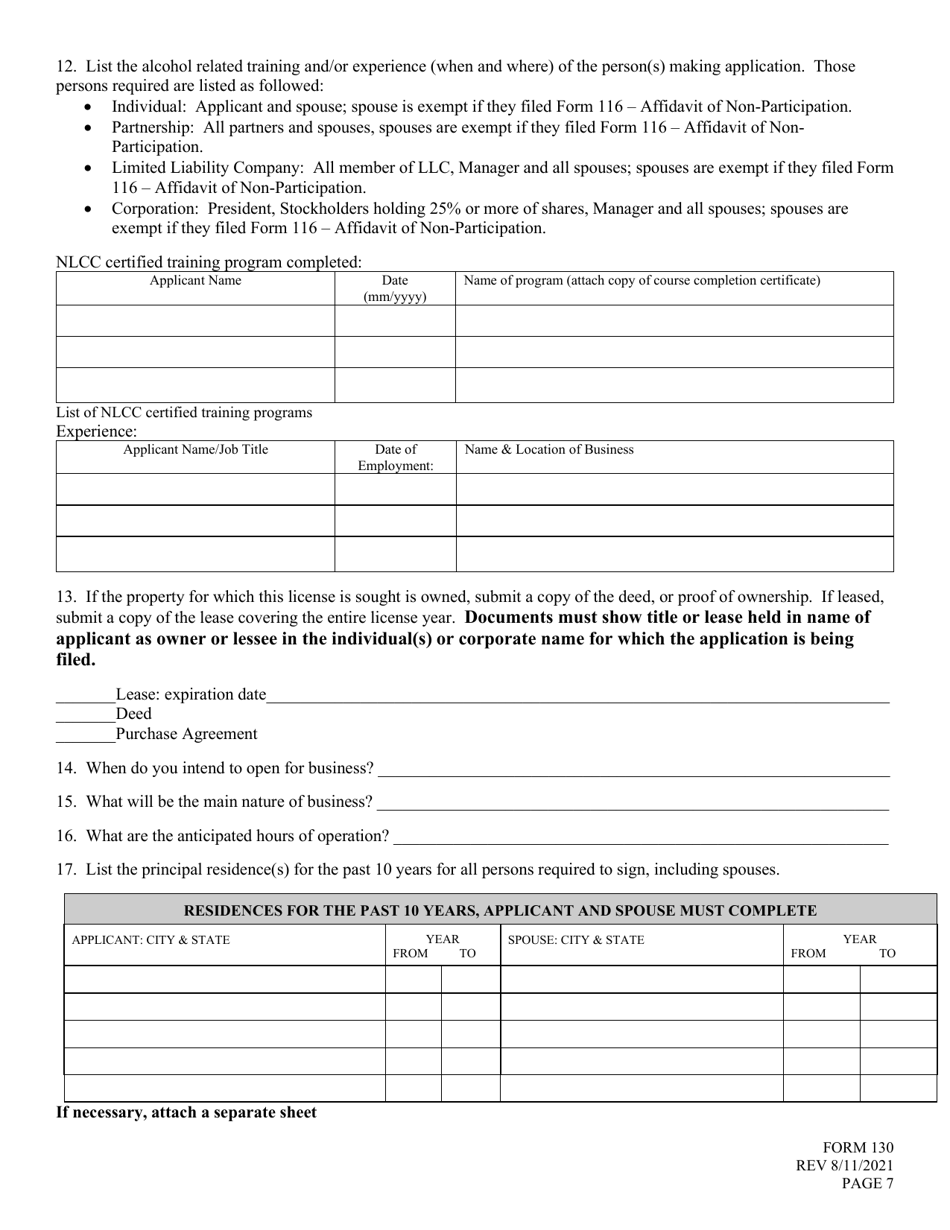 Form 130 Application for Liquor License - Microdistillery - Nebraska, Page 7