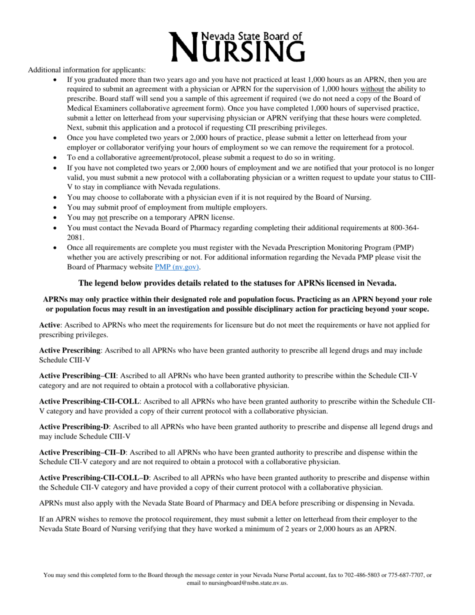 Application for Advanced Practice Registered Nurse (Aprn) Prescribing Privileges - Nevada, Page 2