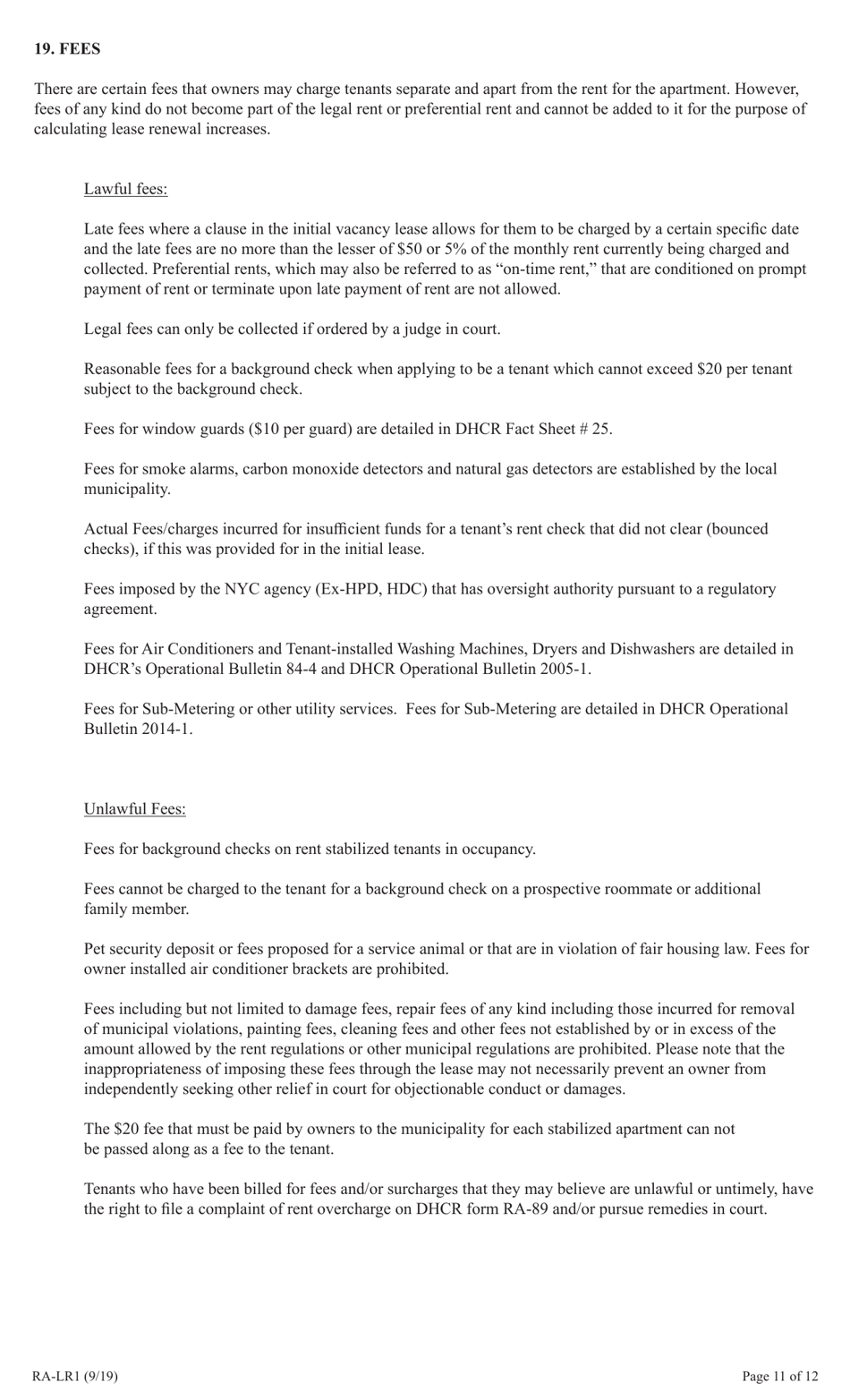 Form RA-LR1 New York City Lease Rider for Rent Stabilized Tenants - New York, Page 11