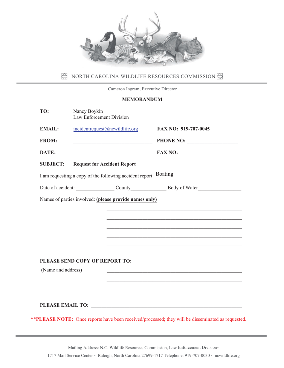 Accident Report Request Form - North Carolina, Page 1