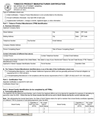 Form SFN62013 Tobacco Product Manufacturer Certification - North Dakota