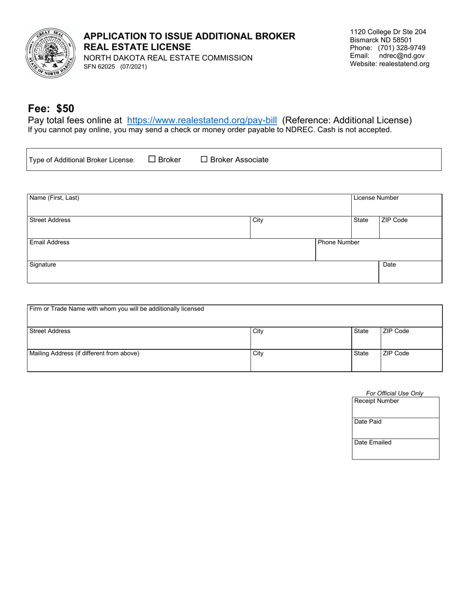 Form SFN62025 Fill Out, Sign Online and Download Fillable PDF, North