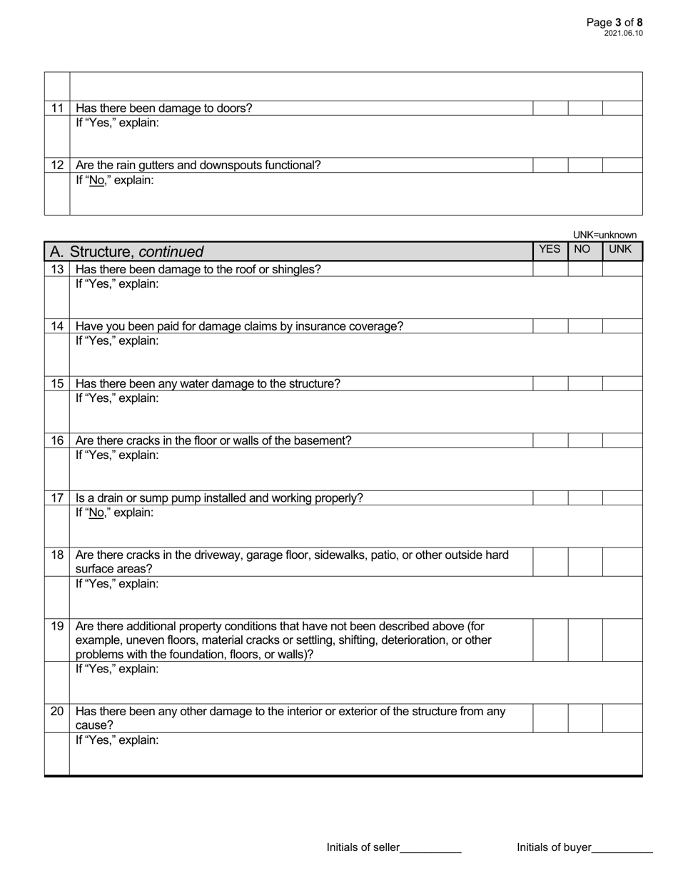 Sellers Property Disclosure Form - North Dakota, Page 3
