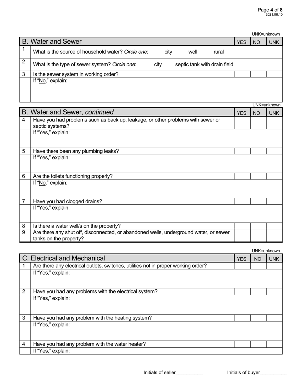 Sellers Property Disclosure Form - North Dakota, Page 4