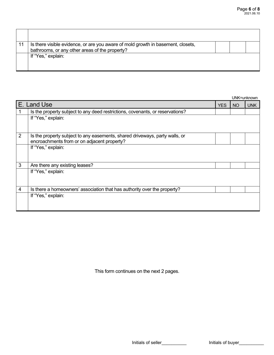 Sellers Property Disclosure Form - North Dakota, Page 6