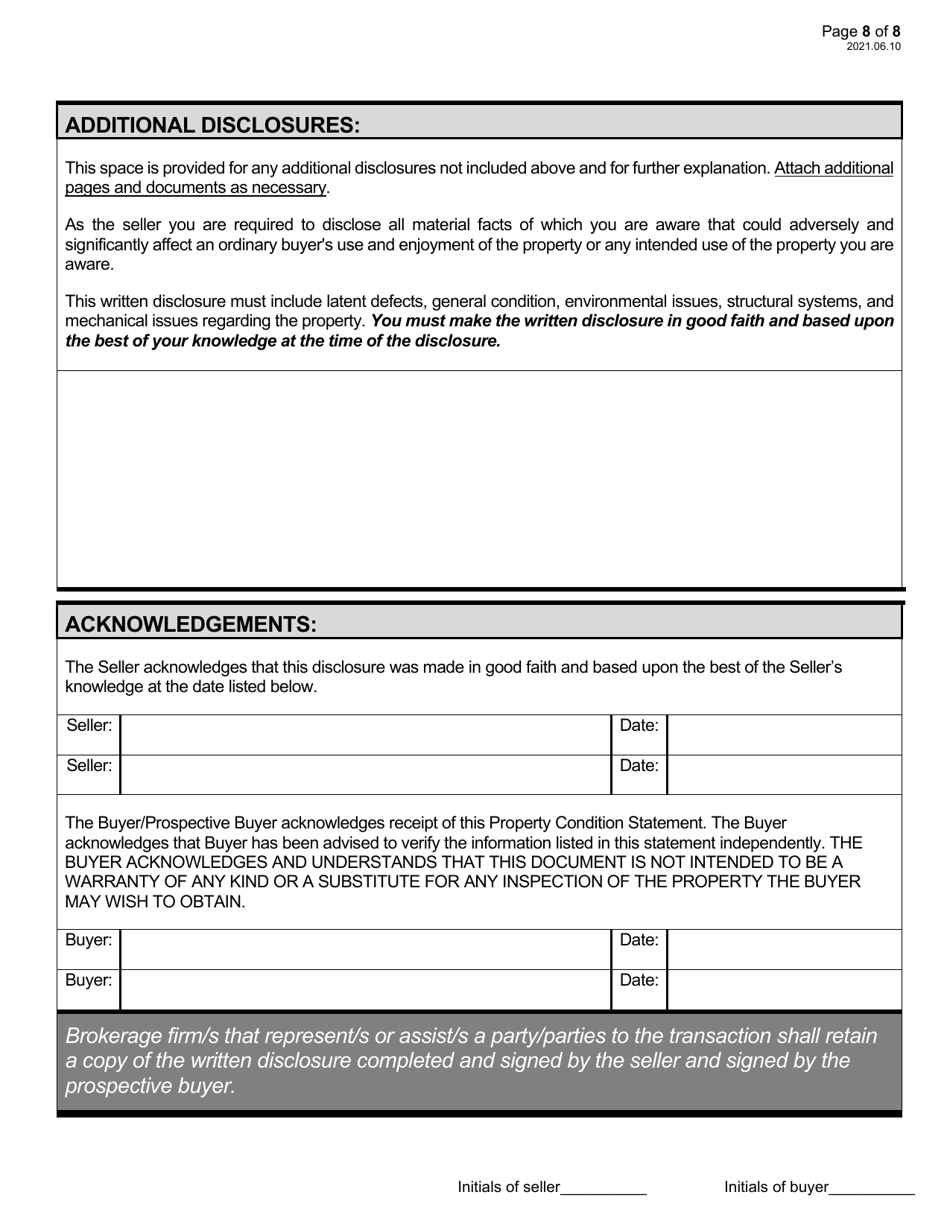 Sellers Property Disclosure Form - North Dakota, Page 8