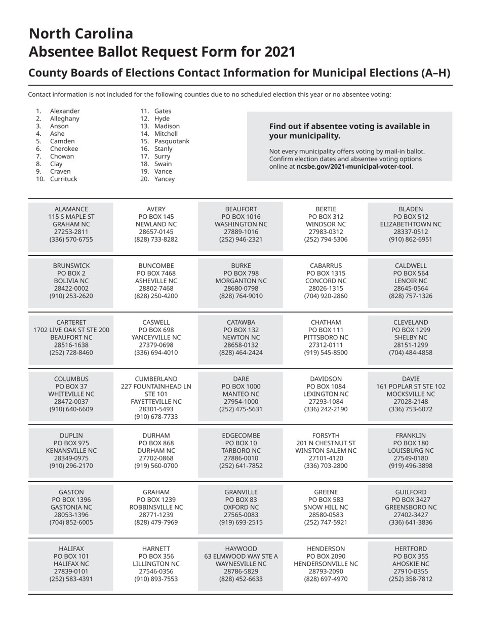 2021 North Carolina Absentee Ballot Request Form Fill Out Sign