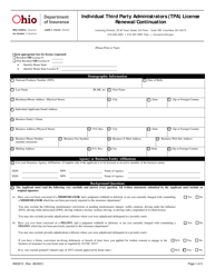 Form INS3212 &quot;Individual Third Party Administrators (Tpa) License Renewal/Continuation&quot; - Ohio