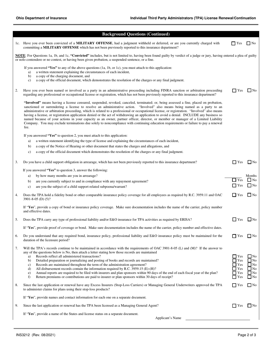 Form INS3212 Download Fillable PDF or Fill Online Individual Third ...