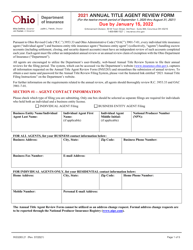 Document preview: Form INS3283.21 Annual Title Agent Review Form - Ohio, 2021