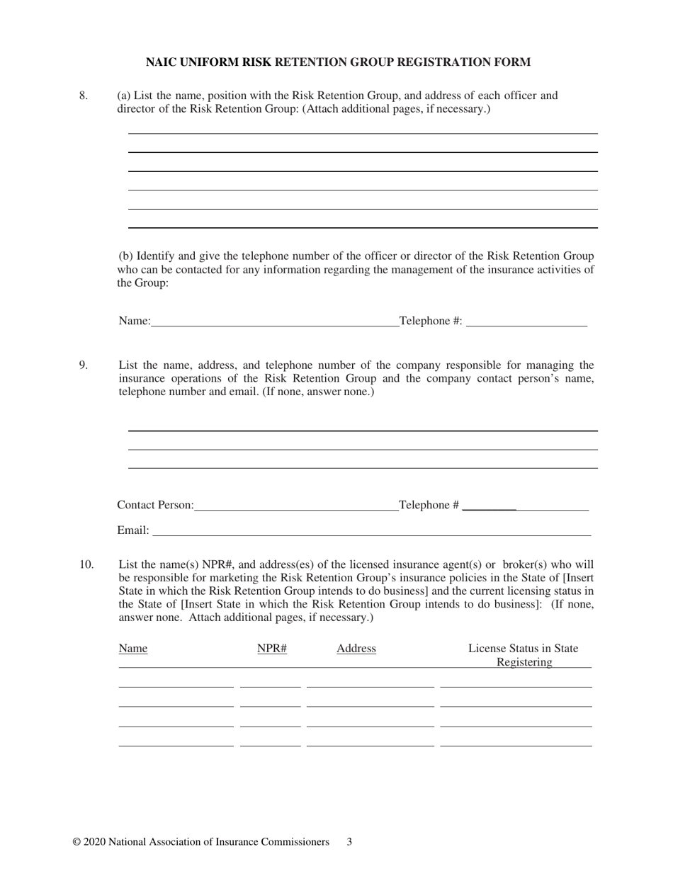 Appendix D Naic Uniform Risk Retention Group Registration Form, Page 3
