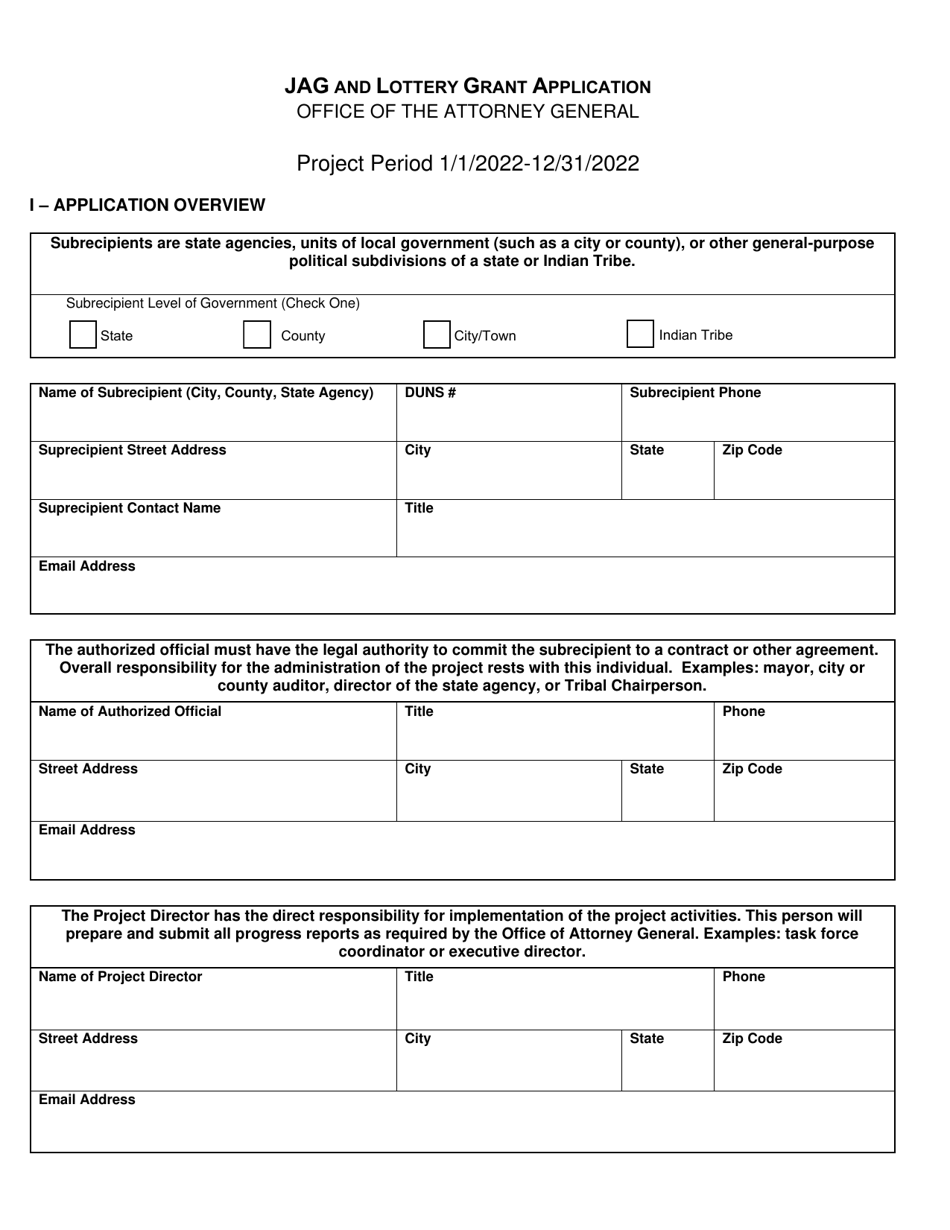 Jag and Lottery Grant Application - North Dakota, Page 1