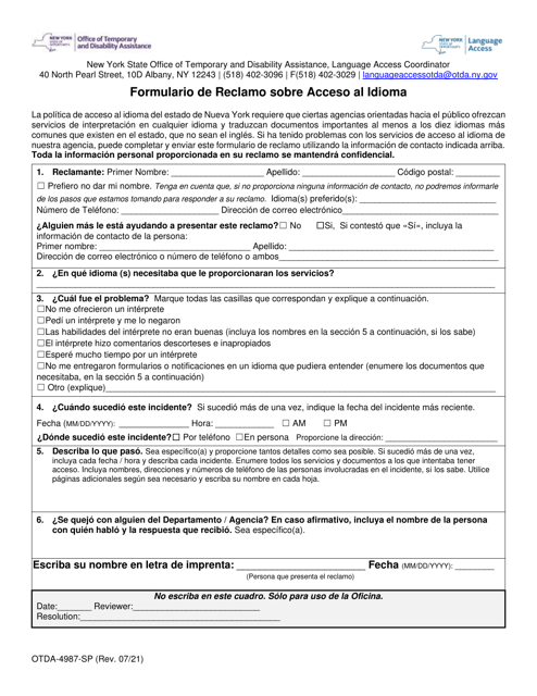 Formulario OTDA-4987-SP  Printable Pdf