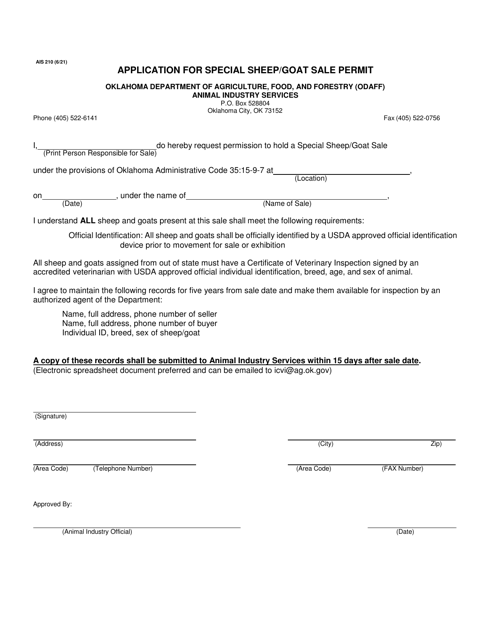 Form AIS210  Printable Pdf