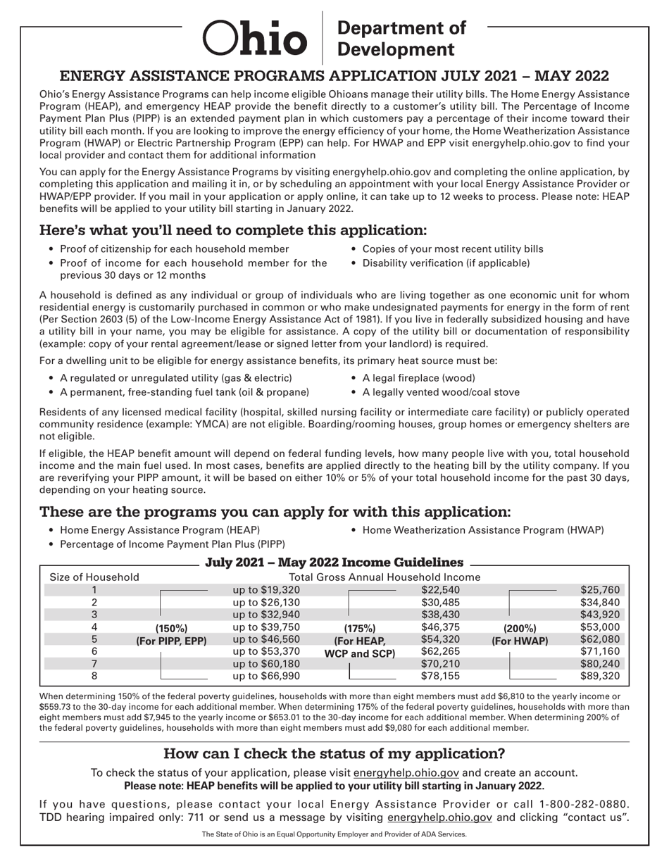 Energy Assistance Programs Application - Ohio, Page 1