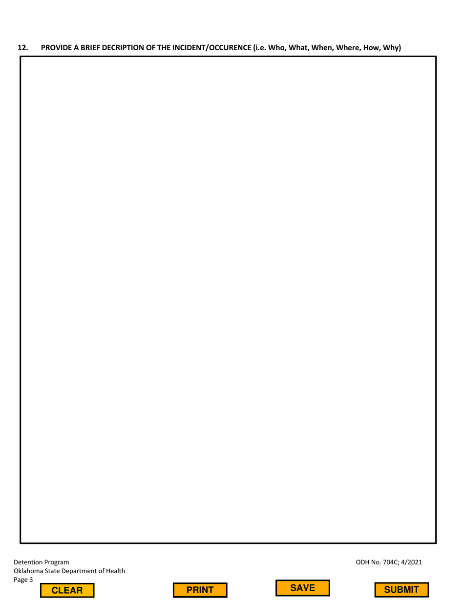 ODH Form 704C Jail Inspection Complaint Form - Oklahoma, Page 3