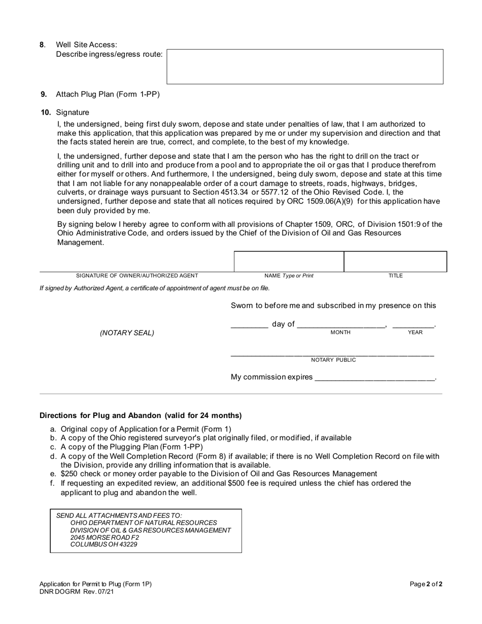 Form 1P Application for a Permit to Plug - Ohio, Page 2