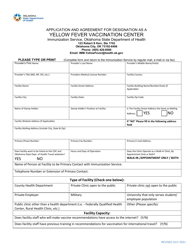 Document preview: Application and Agreement for Designation as a Yellow Fever Vaccination Center - Oklahoma