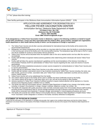 Application and Agreement for Designation as a Yellow Fever Vaccination Center - Oklahoma, Page 2