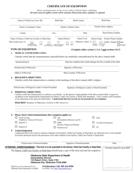 ODH Form 216-A &quot;Certificate of Exemption&quot; - Oklahoma