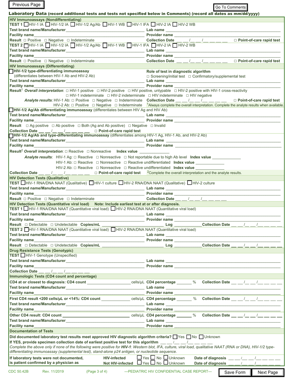 Form CDC50.42B Pediatric HIV Confidential Case Report Form (Patients Aged 13 Years at Time of Diagnosis), Page 3