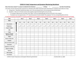 Document preview: Covid-19 Daily Temperature and Symptom Monitoring Worksheet - South Carolina