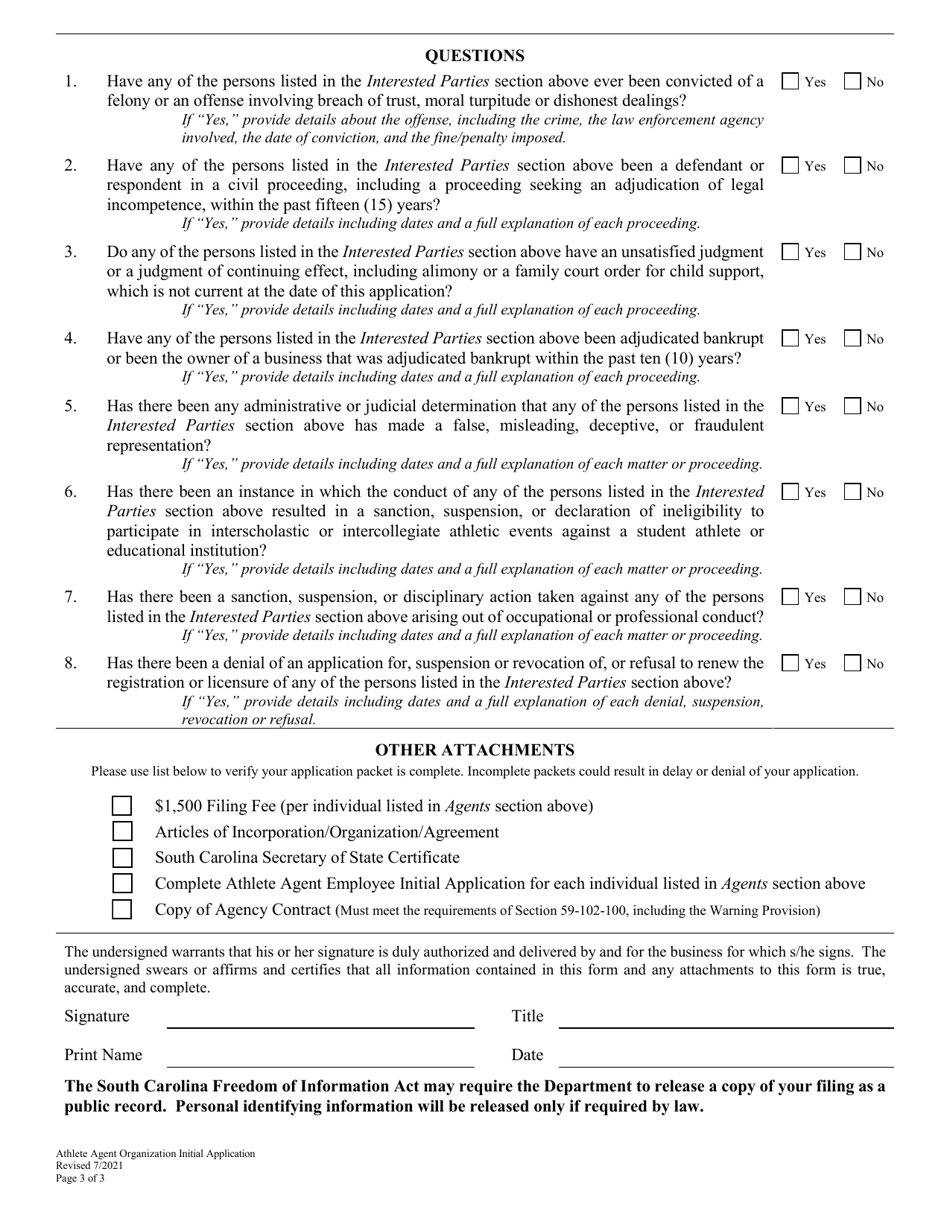 Athlete Agent Organization Initial Application - South Carolina, Page 4