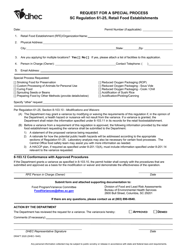 Document preview: DHEC Form 1845 Request for a Special Process - South Carolina