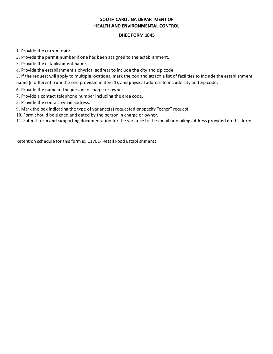 DHEC Form 1845 Request for a Special Process - South Carolina, Page 2