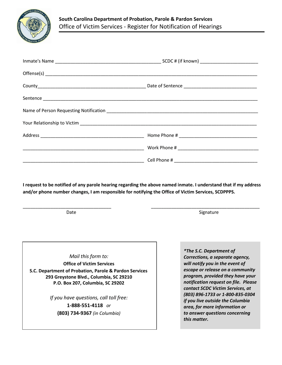 Register for Notification of Hearings - South Carolina, Page 1