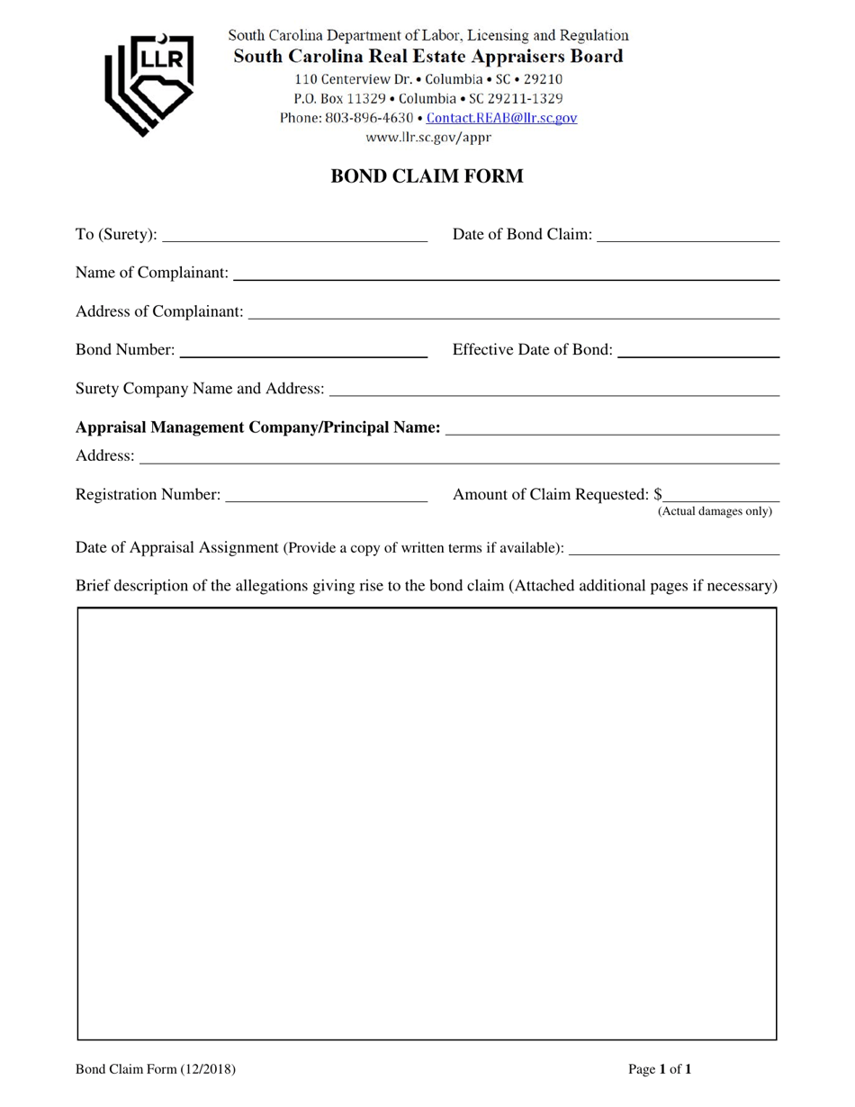South Carolina Bond Claim Form Fill Out, Sign Online and Download PDF Templateroller