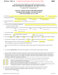 SD Form 0039 Initial Application for Firm Permit to Practice Public Accountancy - South Dakota