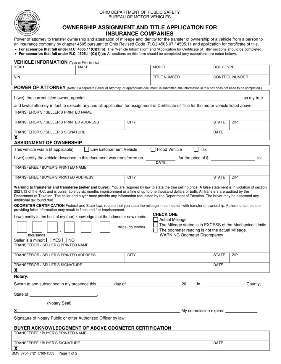 ohio title assignment form